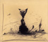 Gatto sulle sue - Gesso nero su carta - 24x27 cm - 2001